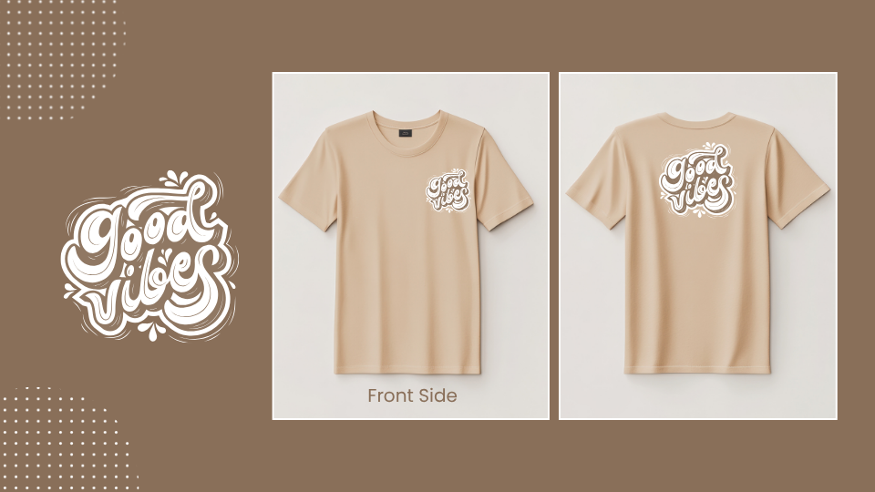 beige white and brown typographic good vibes t shirt a4