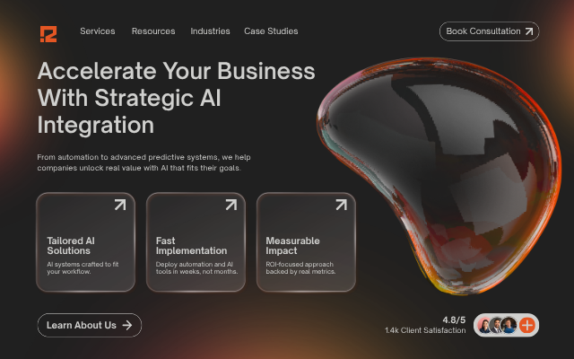 orange black and gray gradient ai consultant website desktop prototype
